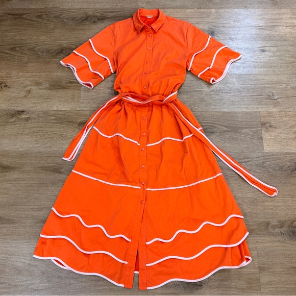 Alexis Rhodes Dress Orange Midi Layer Cap Sleeve with White Accents - Picture 6 of 16